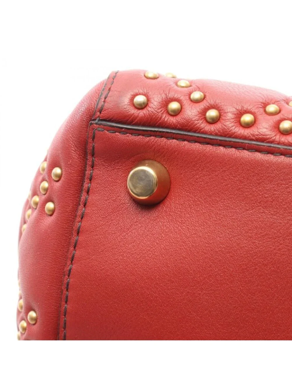 Dior Handbag Lady Dior 2-Way Red Leather Lady Dior Studs Tote